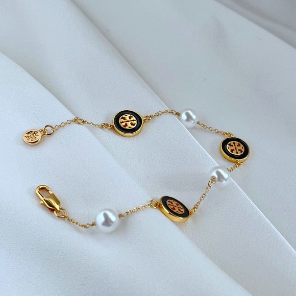 Tory Burch Gold and Black Bracelet with Dainty Chain - Picture 3 of 4
